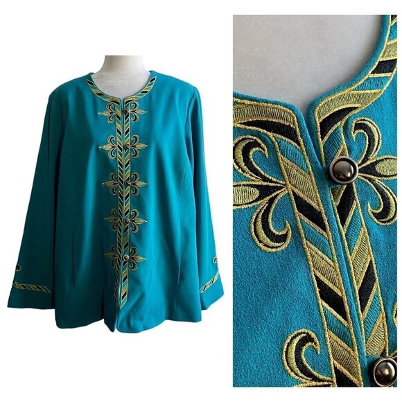 Bob Mackie Wearable Art Blazer Lagenlook Boxy Embellished Button Closure Sz 1X - Picture 1 of 10